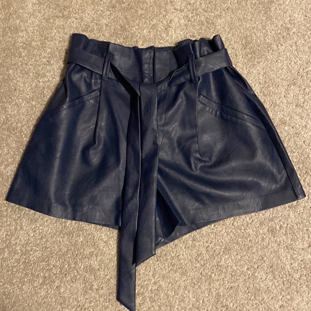 Navy PaperBag Pleather Shorts